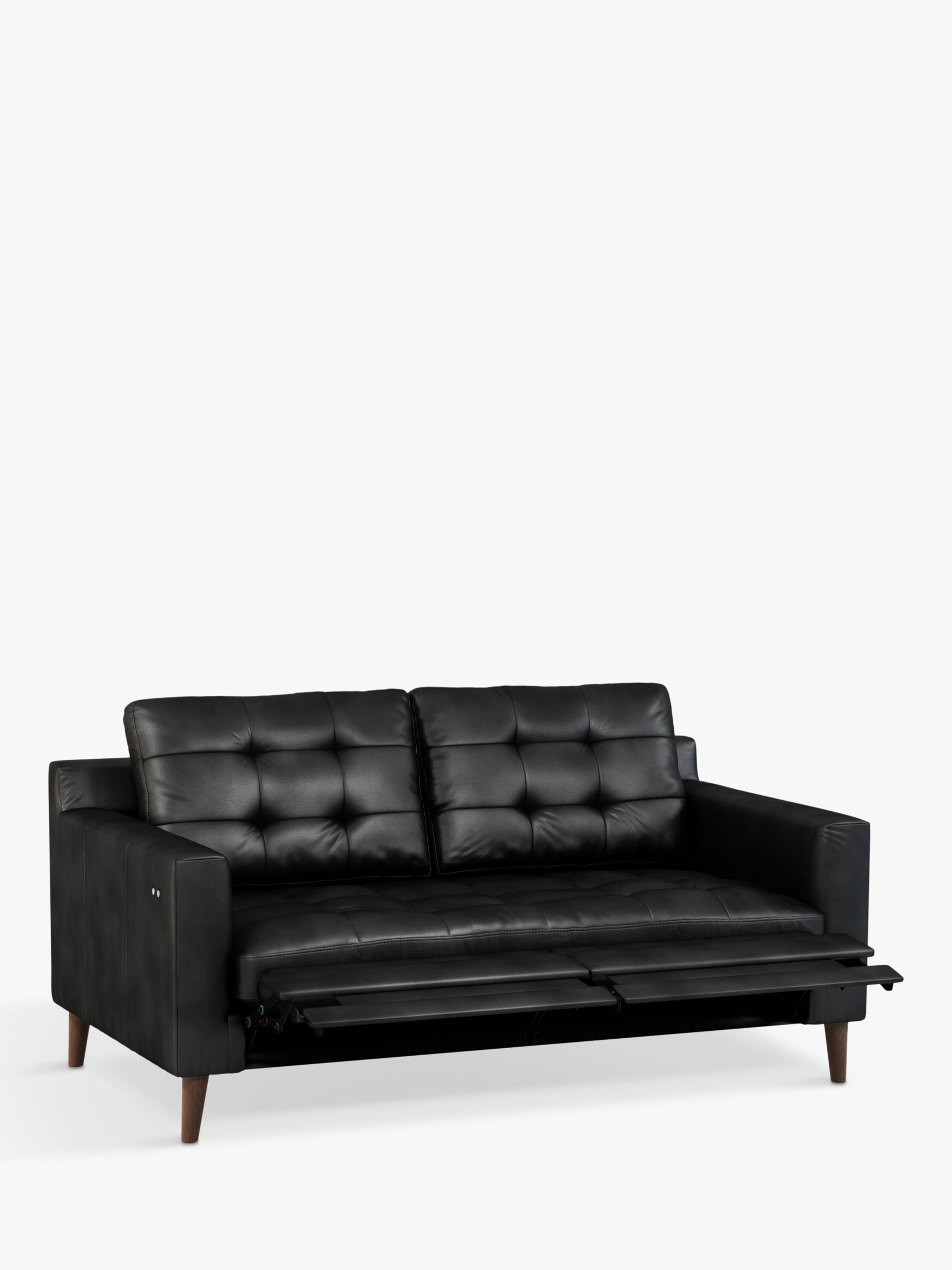 Draper Range, John Lewis Draper Motion Medium 2 Seater Leather Sofa with Footrest Mechanism, Dark Leg, Contempo Black