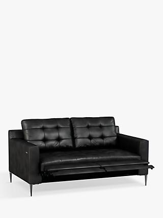 Draper Range, John Lewis Draper Motion Medium 2 Seater Leather Sofa with Footrest Mechanism, Metal Leg, Contempo Black