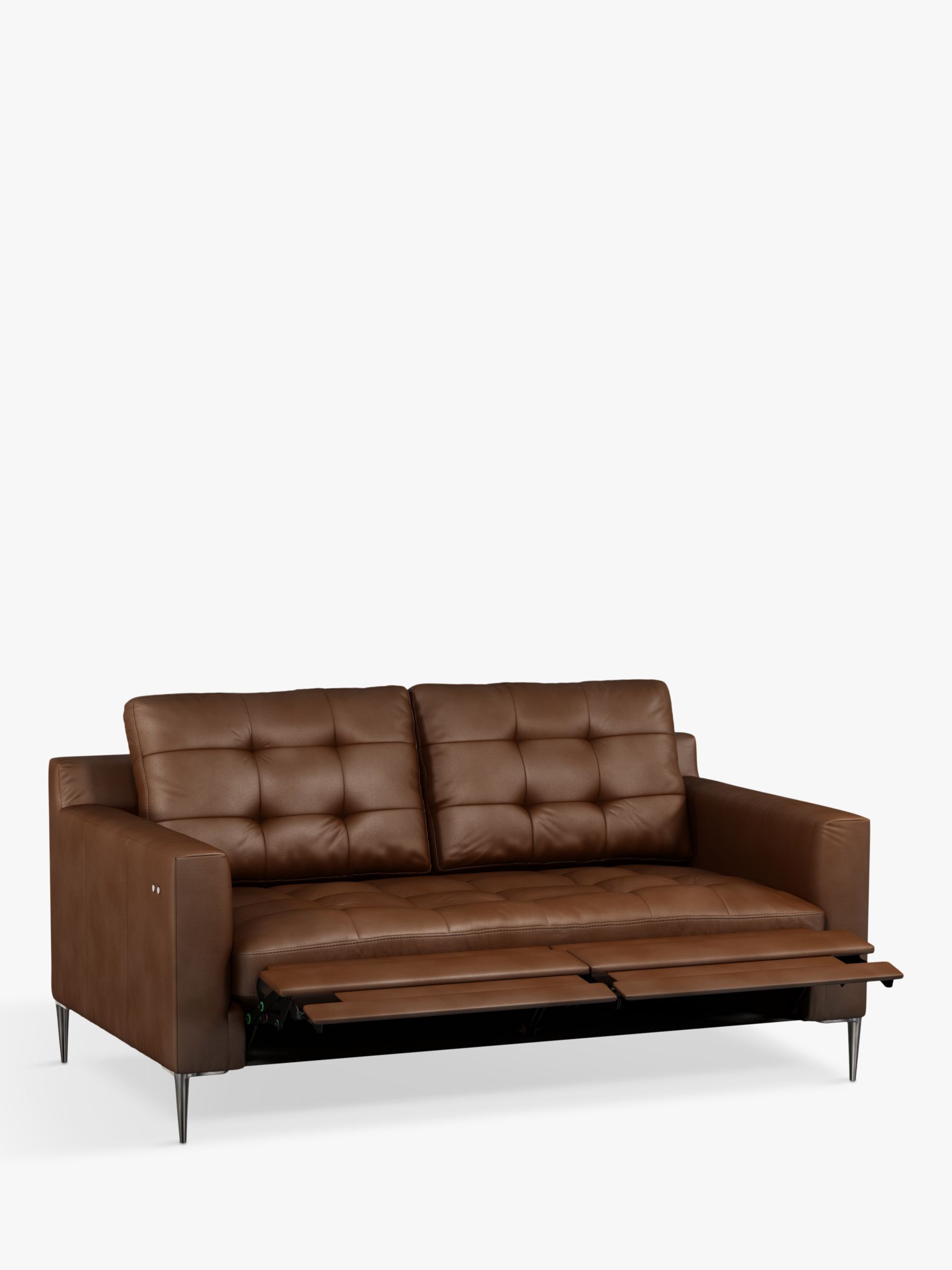 John Lewis Draper Motion Medium 2 Seater Leather Sofa with Footrest Mechanism, Metal Leg