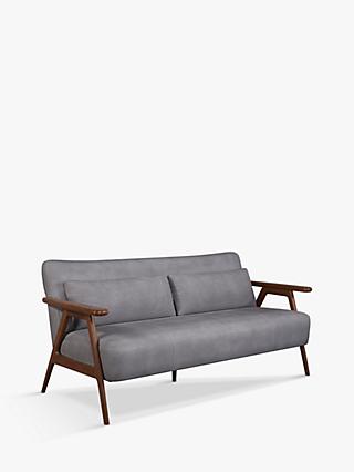 Hendricks Range, John Lewis Hendricks Medium 2 Seater Leather Sofa, Dark Wood Frame, Soft Touch Grey
