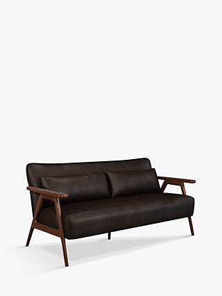 Hendricks Range, John Lewis Hendricks Medium 2 Seater Leather Sofa, Dark Wood Frame, Contempo Dark Chocolate