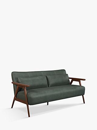 Hendricks Range, John Lewis Hendricks Medium 2 Seater Leather Sofa, Dark Wood Frame, Sellvagio Green