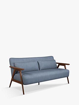 Hendricks Range, John Lewis Hendricks Medium 2 Seater Leather Sofa, Dark Wood Frame, Soft Touch Blue