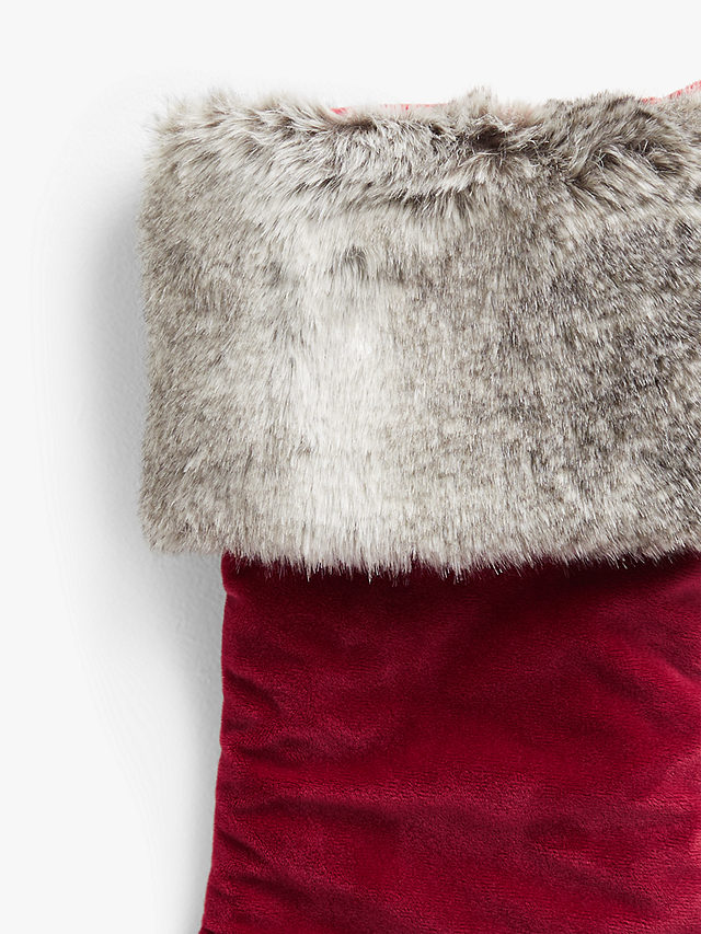 John Lewis & Partners Velvet Stocking With Faux Fur Trim, Red / White