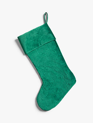 John Lewis & Partners Embroidered Velvet Christmas Stocking, Green