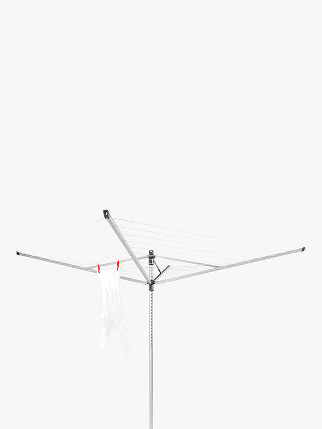 Brabantia Lift-O-Matic Rotary Clothes Outdoor Airer Washing Line with Ground Spike and Cover, 50m, Metallic Grey