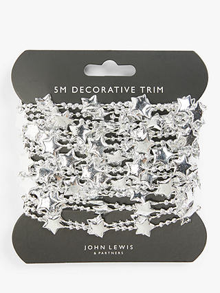 John Lewis & Partners Impressionism Silver Stars Luxury Parcel Trim, 5m