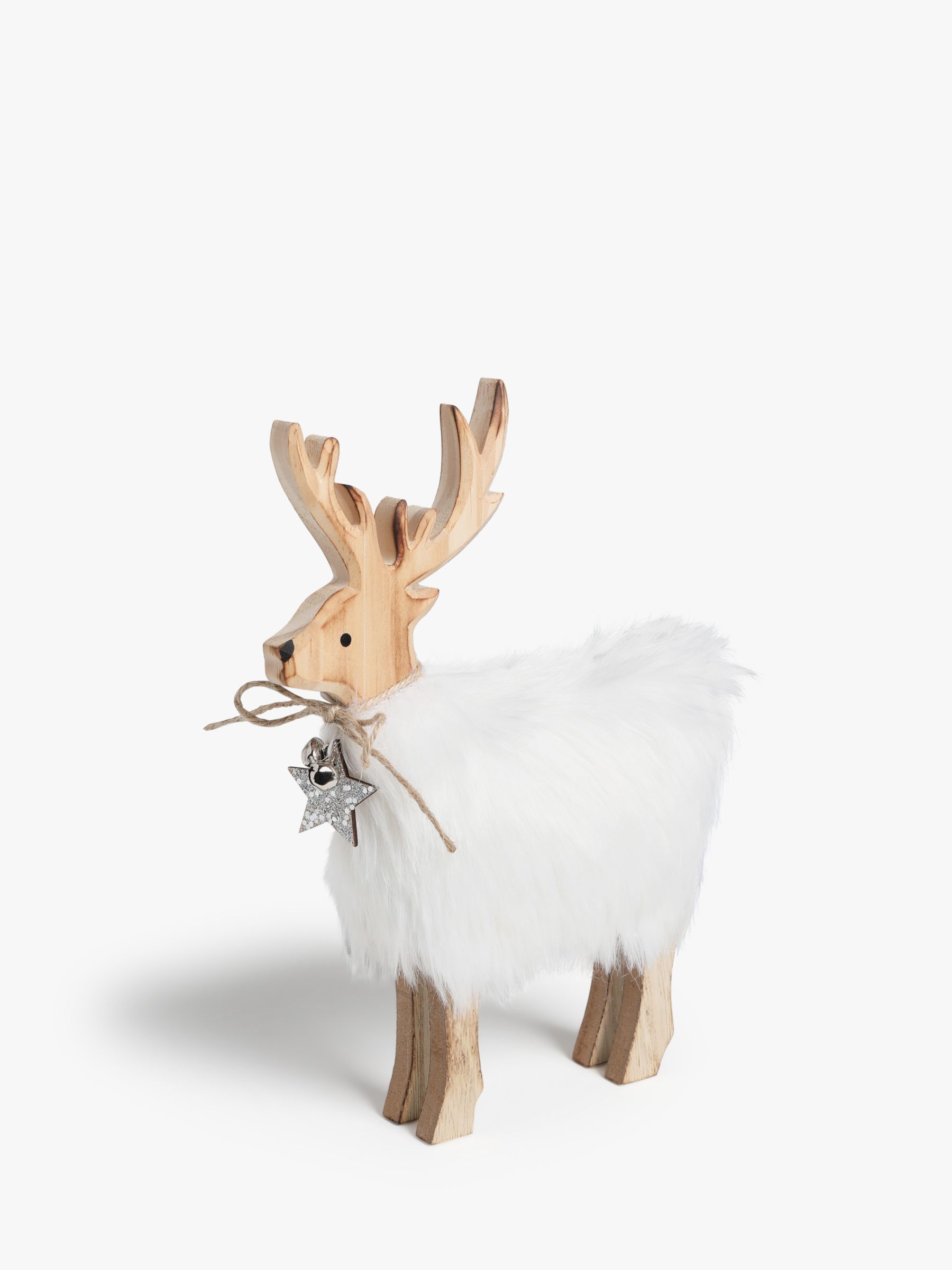 John Lewis &amp; Partners Impressionism Furry Wooden Deer, White, Large at