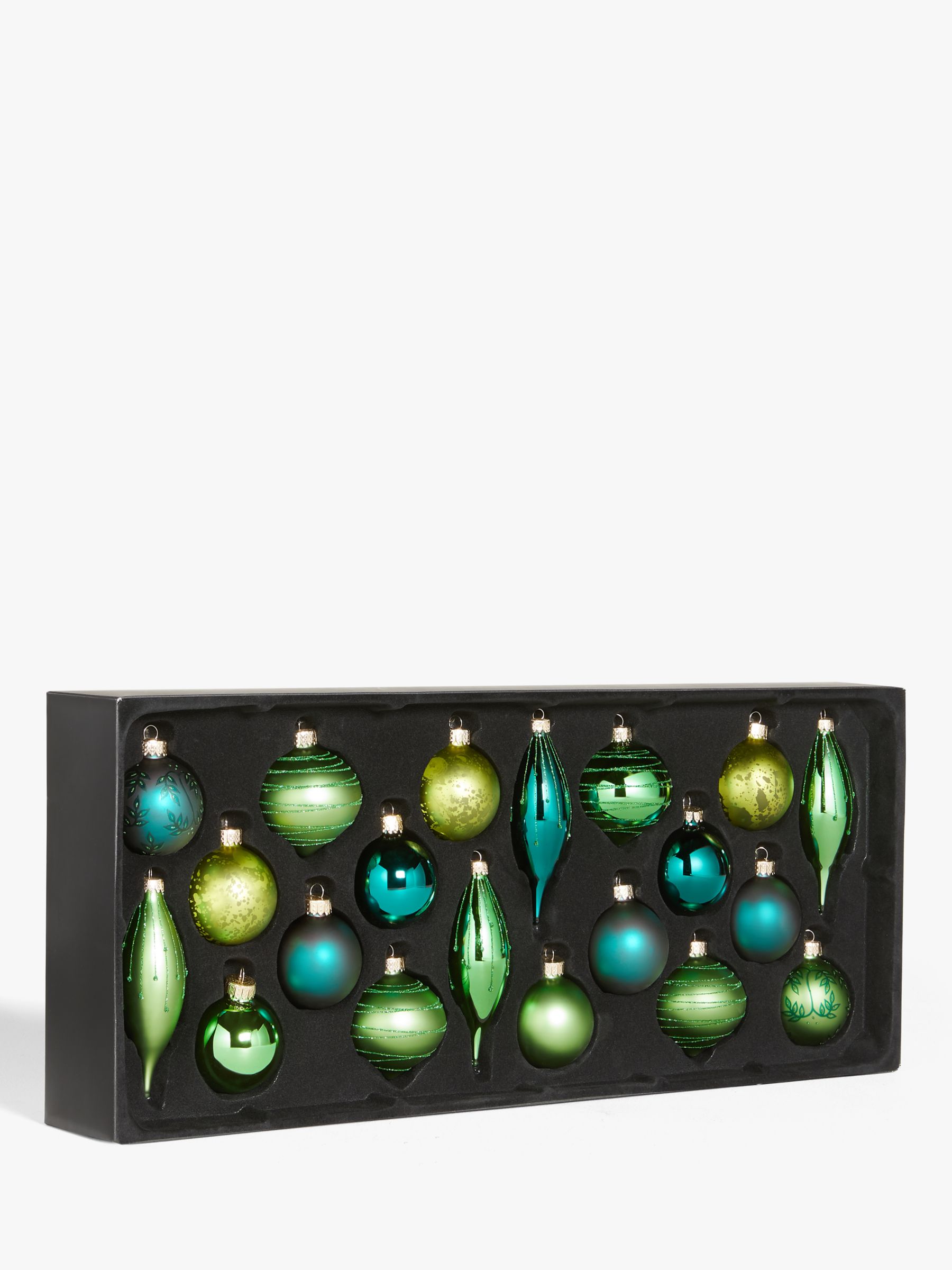 John Lewis & Partners Post Impressionism Assorted Decorated Baubles, Box of 20, Green at John ...