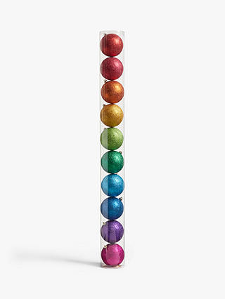 John Lewis & Partners Pop Art Rainbow Shatterproof Baubles, Tub of 10, Multi, Large