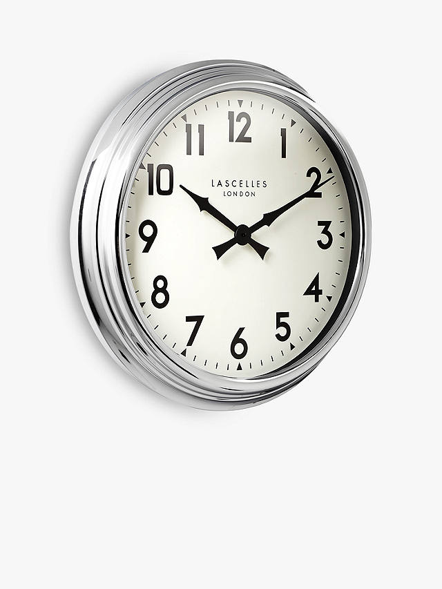 Lascelles Arabic Numeral Analogue Wall Clock, 60cm, Chrome