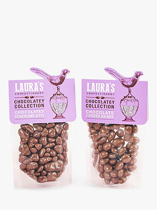 Laura's Confectionery Chocolate Honeycomb Bites Pouch & Chocolate Raisins Pouch, 170g & 120g
