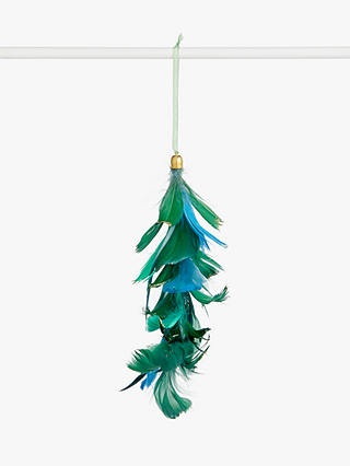 John Lewis & Partners Post Impressionism Hanging Feather Tree Decoration, Green / Blue