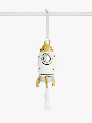 John Lewis & Partners Pop Art Tassel Rocket Bauble, White / Gold