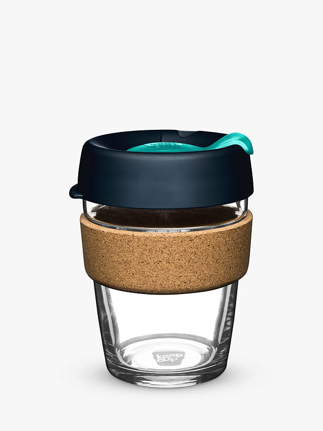KeepCup Cork Brew Reusable 12oz Glass Coffee Cup/Travel Mug, 340ml, Midnight Blue/Teal