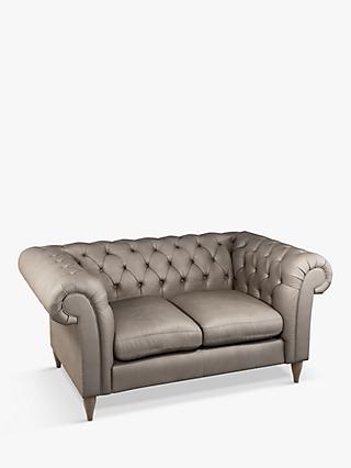 John Lewis & Partners Cromwell Chesterfield Small 2 Seater Leather Sofa, Dark Leg