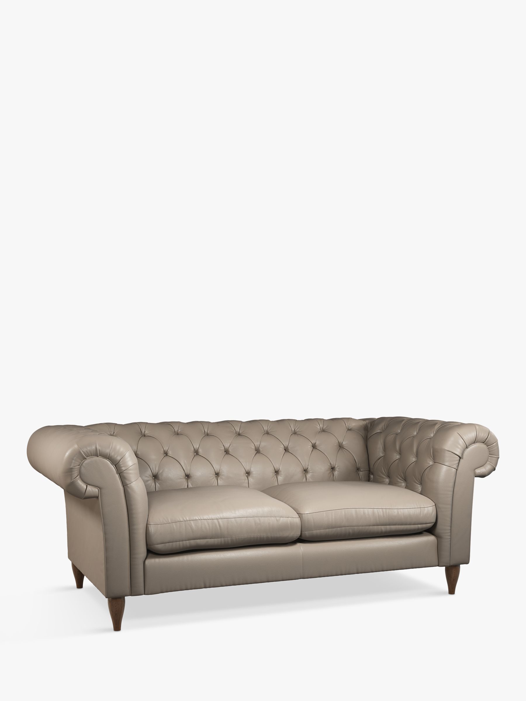 Cromwell Range, John Lewis Cromwell Chesterfield Large 3 Seater Leather Sofa, Dark Leg, Nature Putty