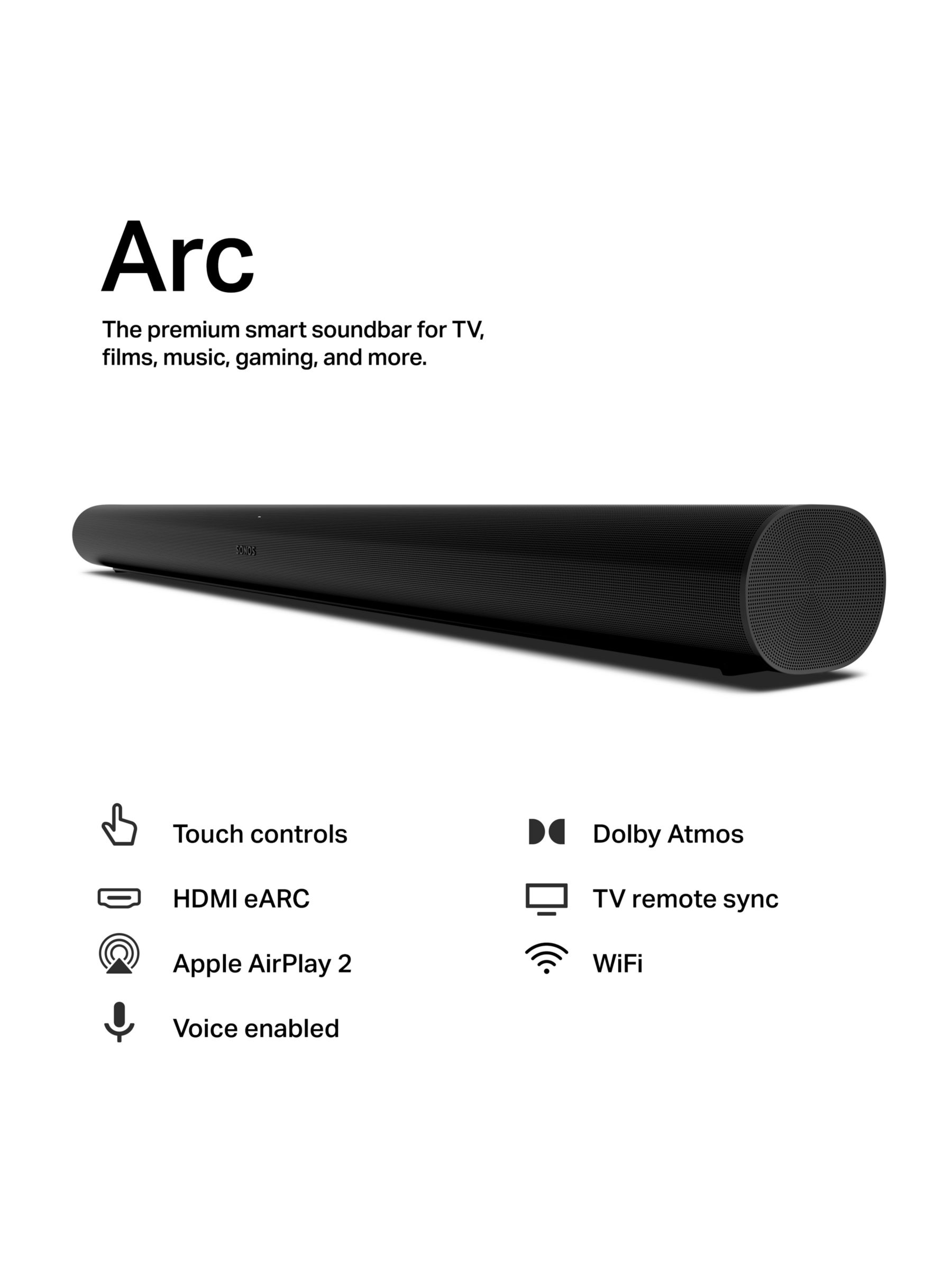 Sonos Arc Smart Soundbar with Dolby Atmos & Voice Control, Black