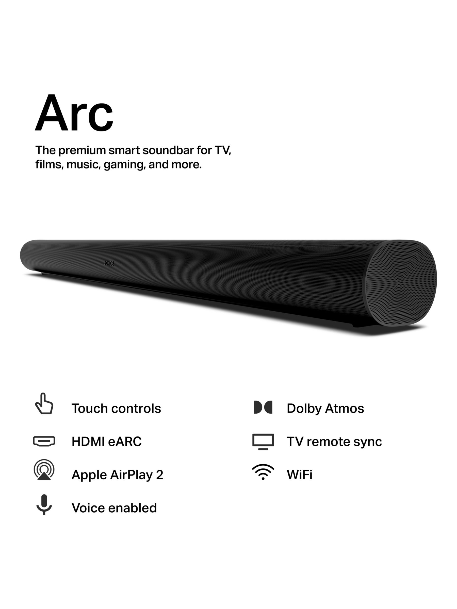 Sonos Arc Wireless Sound Bar with Dolby Atmos, Apple AirPlay 2, and  Built-in Voice Assistant (White)