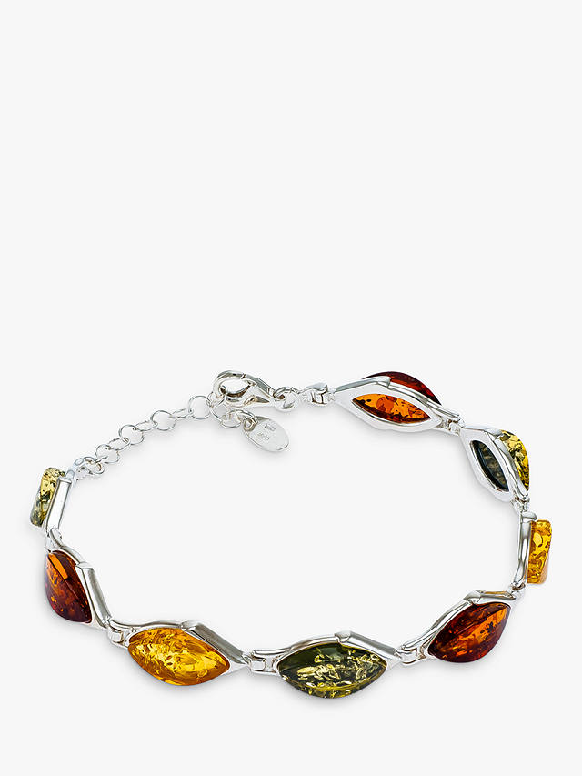 Be-Jewelled Marquise Baltic Amber Chain Bracelet, Silver/Multi