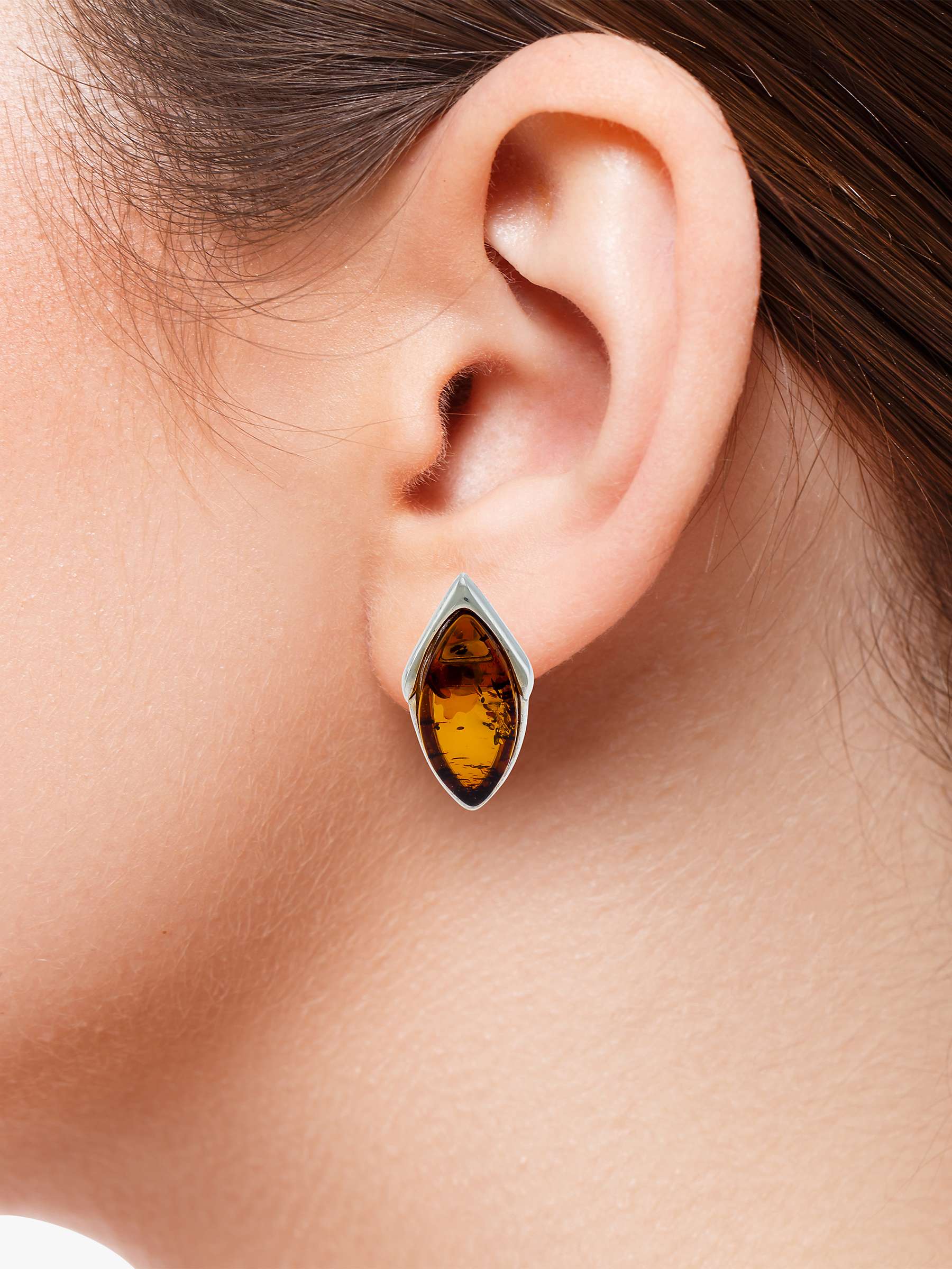 Buy Be-Jewelled Marquise Baltic Amber Stud Earrings, Silver/Cognac Online at johnlewis.com