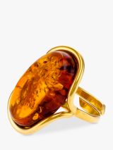 Be-Jewelled Oval Baltic Amber Adjustable Ring, Gold/Cognac
