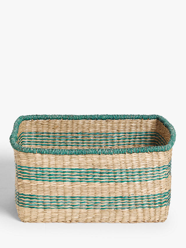 John Lewis Square Seagrass Basket, Natural / Green
