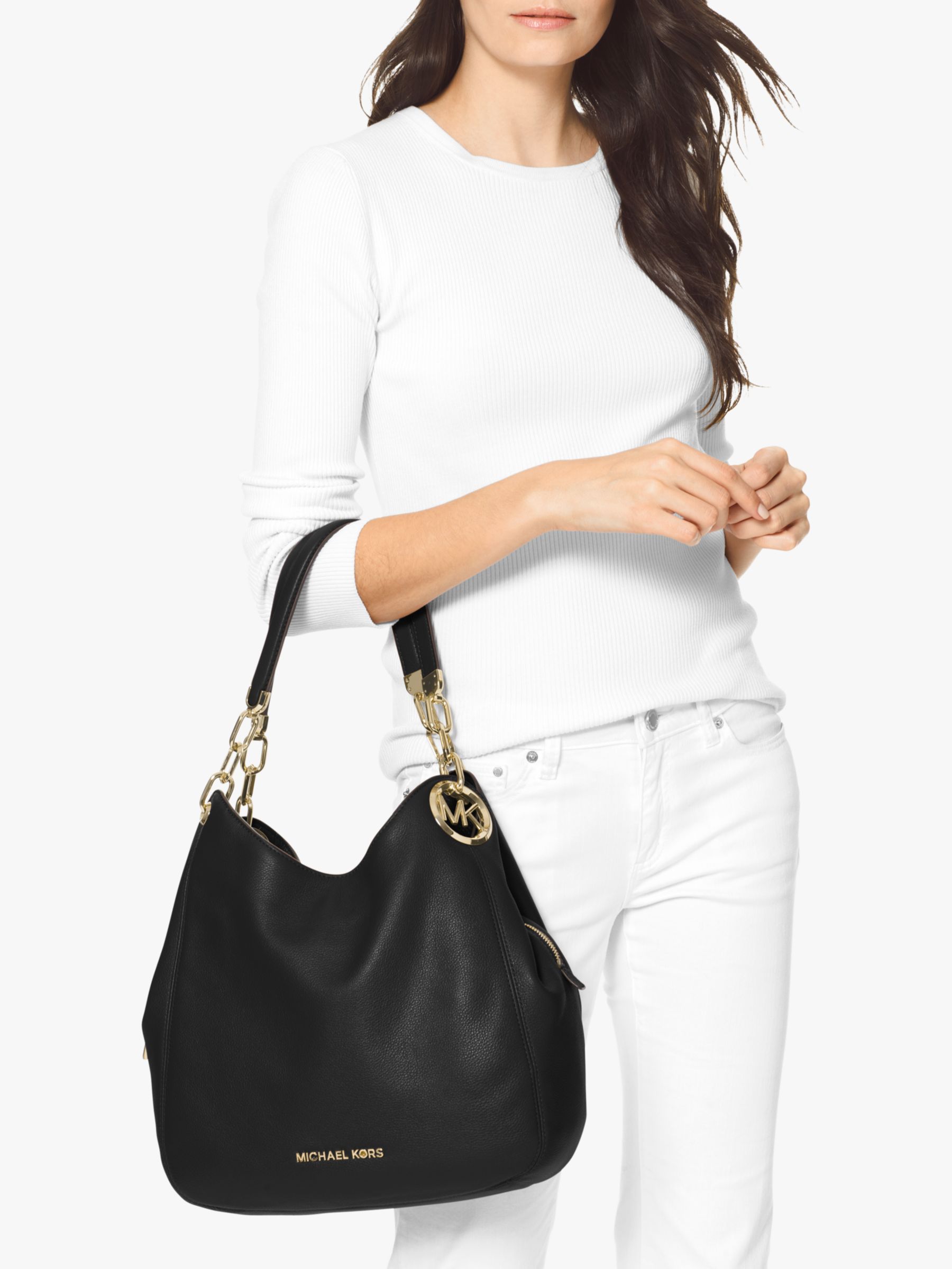 Buy MICHAEL Michael Kors Lillie Large Leather Shoulder Bag, Black Online at johnlewis.com