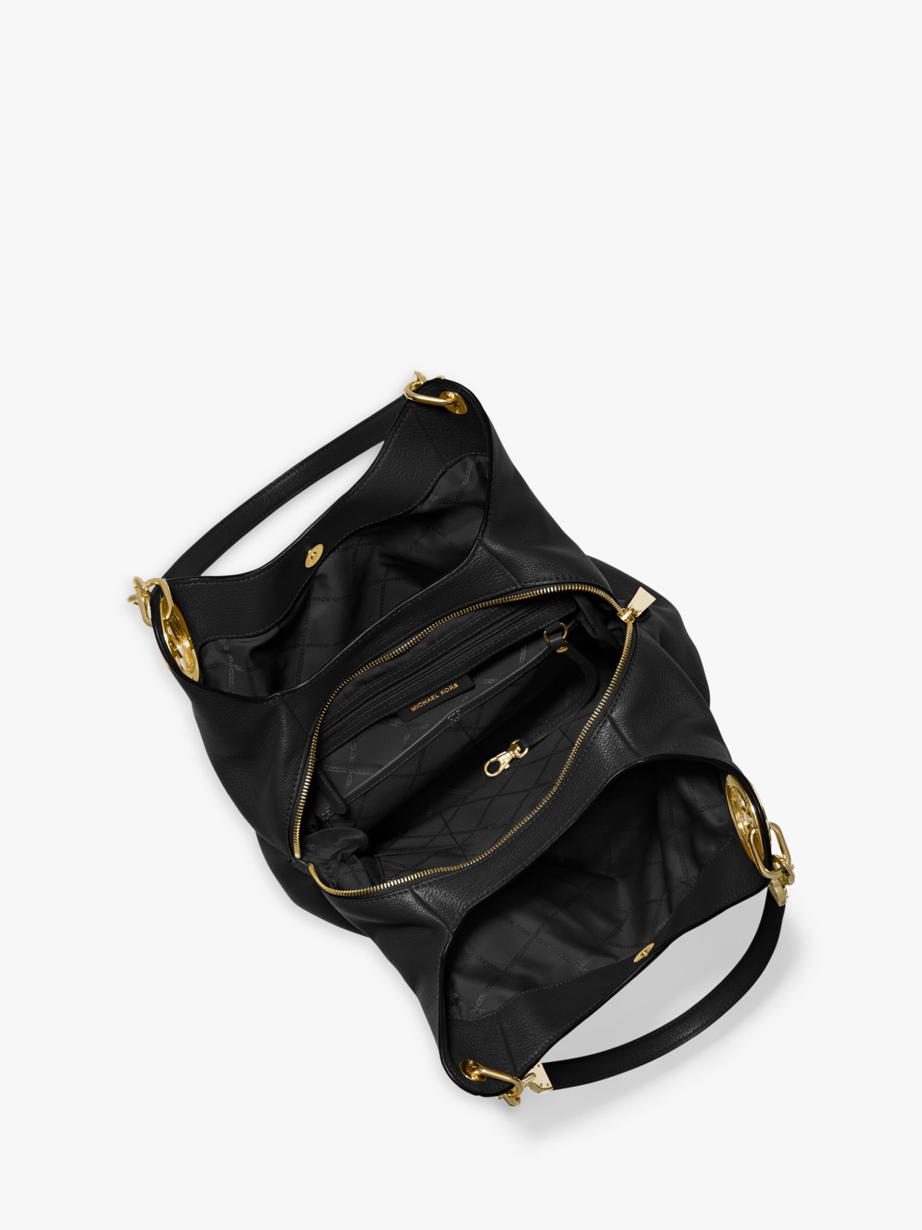 MICHAEL Michael Kors Lillie Large Leather Shoulder Bag, Black at John Lewis  & Partners