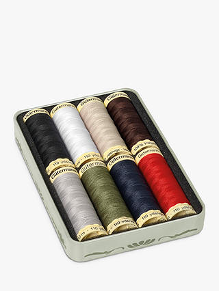 Gütermann creativ Nostalgic Sewing Tin with Sew-All Thread, 100m, Pack of 8, Plain