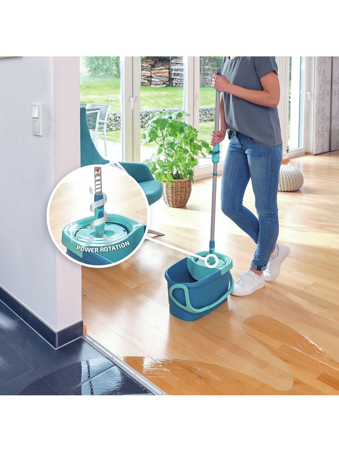 LEIFHEIT Set Clean Twist Disc Mop Ergo Set ,Spin Mop Set with Bucket for  Floor Cleaning - Floor Cleaner Spin Mop with Drain and Adjustable Mop Stick