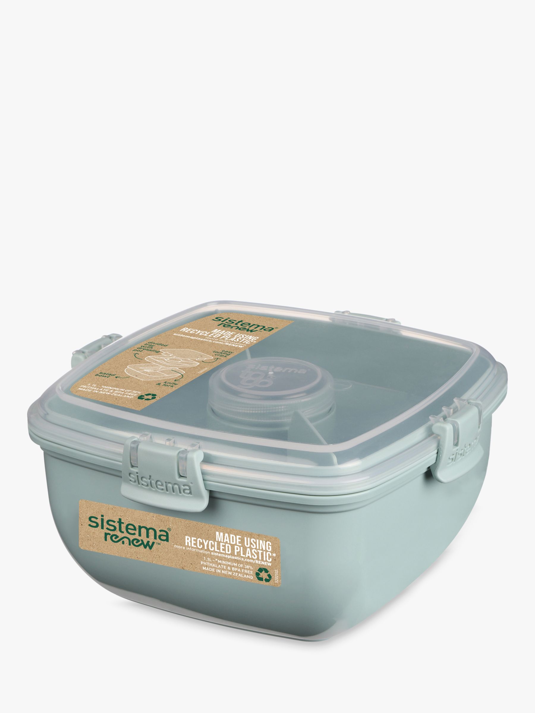 Sistema Renew Salad Box with Knife & Fork,1.1L, Assorted