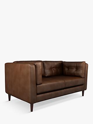 Booth Range, John Lewis Booth Medium 2 Seater Leather Sofa, Dark Leg