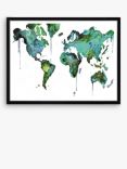 World - Abstract Map Framed Print & Mount, 81 x 101.5cm, Green/Blue