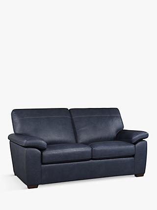 Camden Range, John Lewis Camden Medium 2 Seater Leather Sofa Bed, Dark Leg, Sellvagio Blue