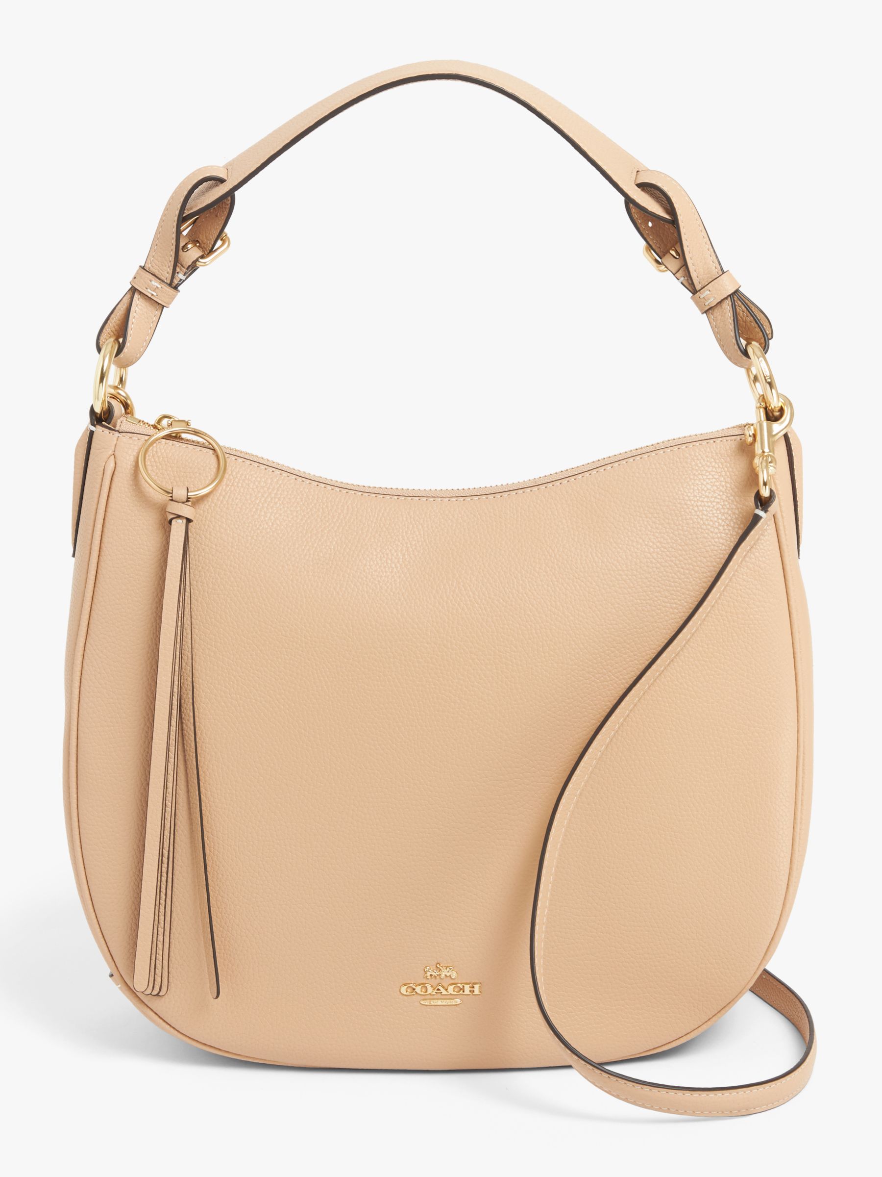 Coach Sutton Pebbled Leather Hobo Bag, Gold/Beechwood at John Lewis & Partners