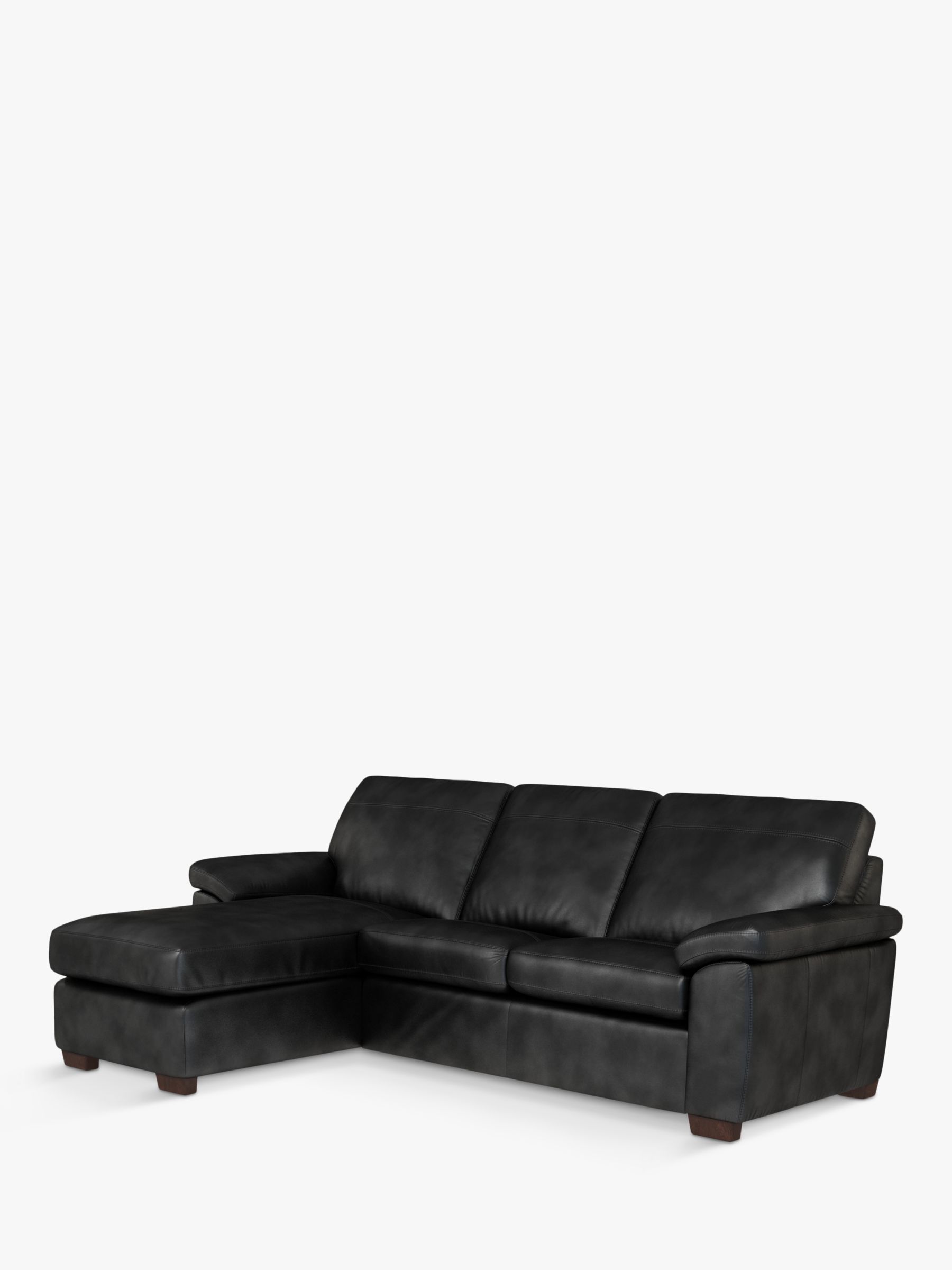 Camden Range, John Lewis Camden LHF Storage Chaise End Leather Sofa Bed, Dark Leg, Contempo Black
