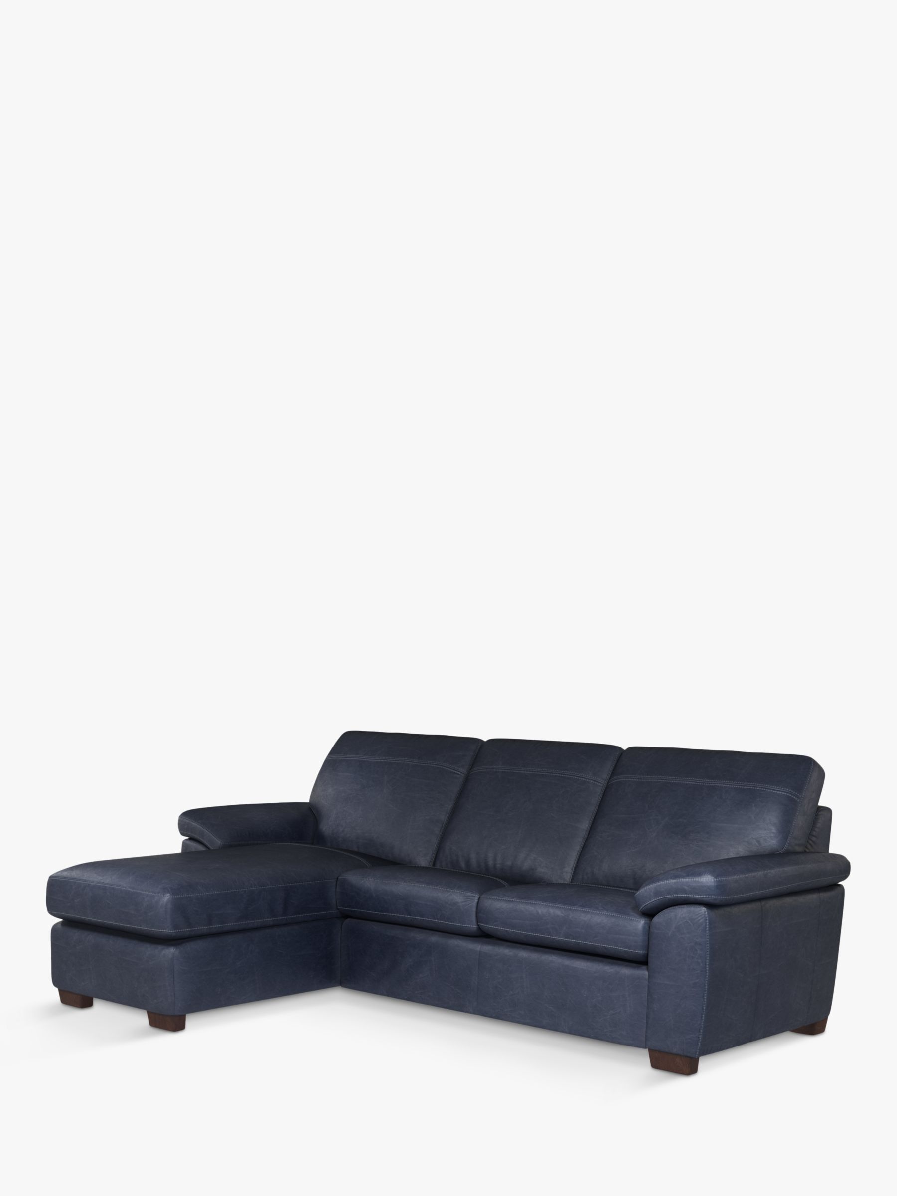 Camden Range, John Lewis Camden LHF Storage Chaise End Leather Sofa Bed, Dark Leg, Sellvagio Blue