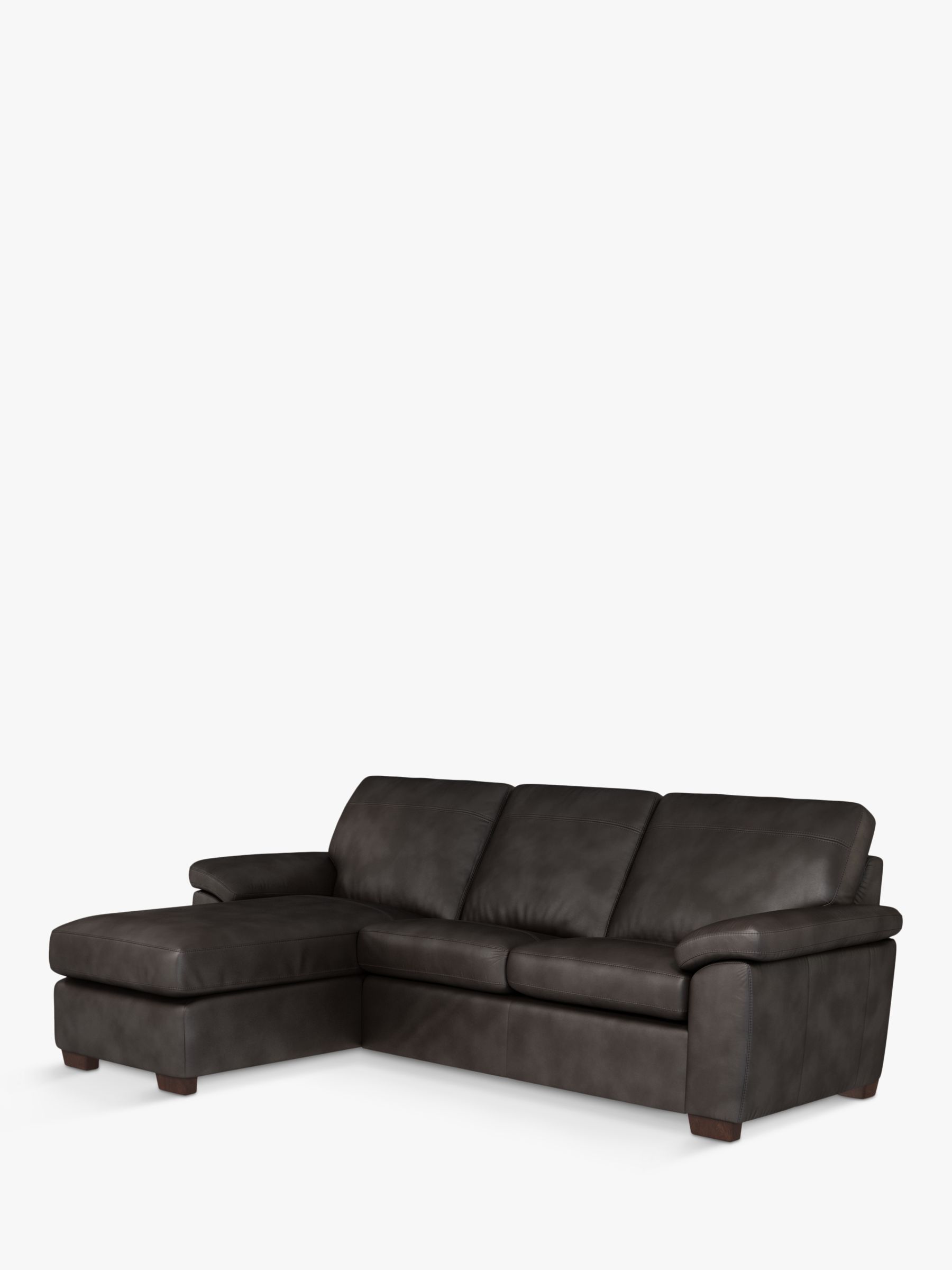 Camden Range, John Lewis Camden LHF Storage Chaise End Leather Sofa Bed, Dark Leg, Contempo Dark Chocolate