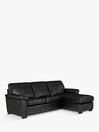 Camden Range, John Lewis & Partners Camden RHF Storage Chaise End Leather Sofa Bed, Dark Leg, Contempo Black