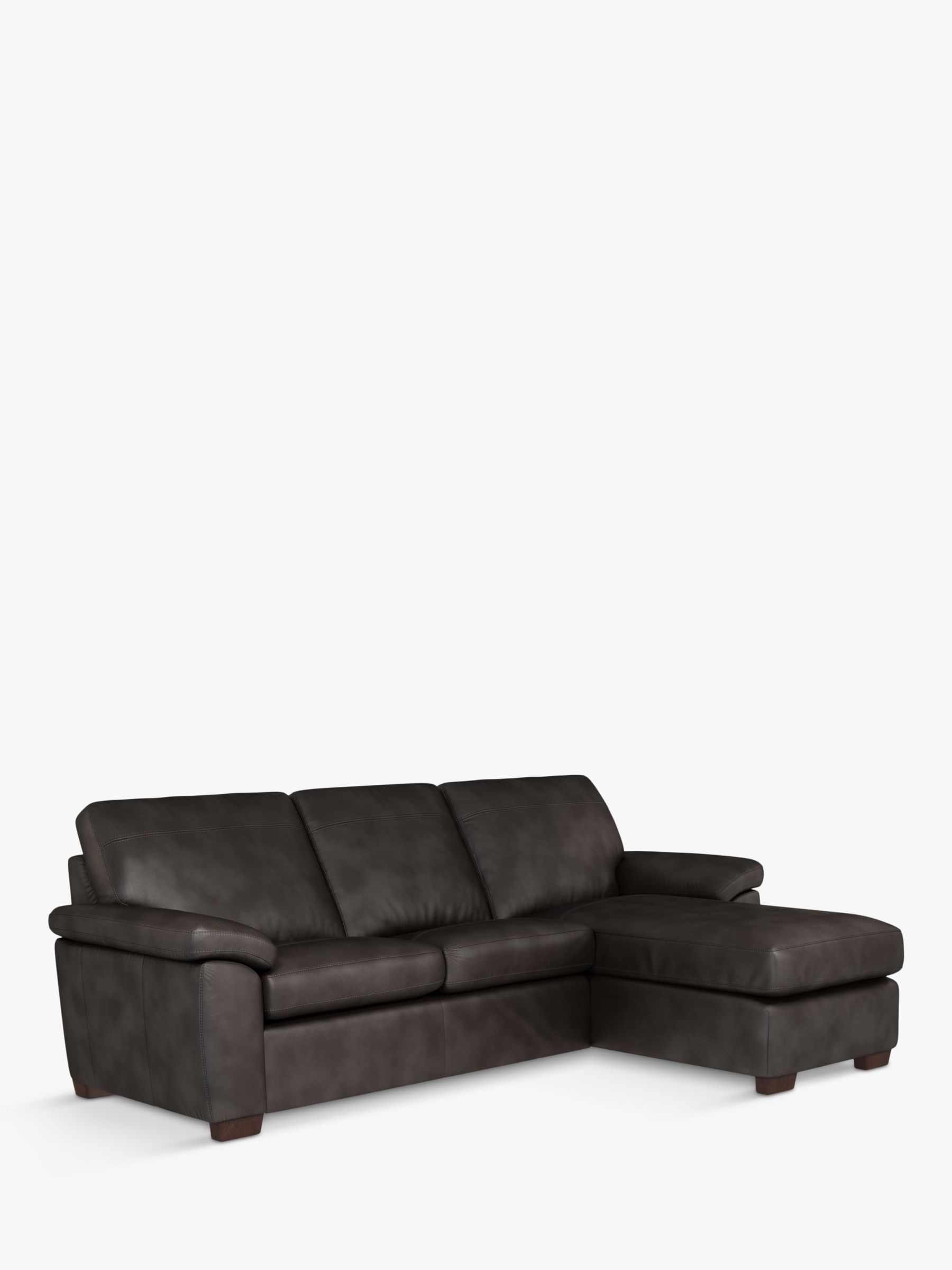 Camden Range, John Lewis Camden RHF Storage Chaise End Leather Sofa Bed, Dark Leg, Contempo Dark Chocolate