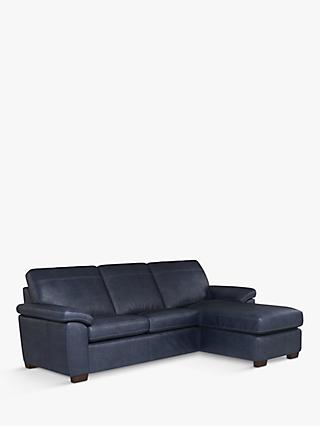 Camden Range, John Lewis Camden RHF Storage Chaise End Leather Sofa Bed, Dark Leg, Sellvagio Blue