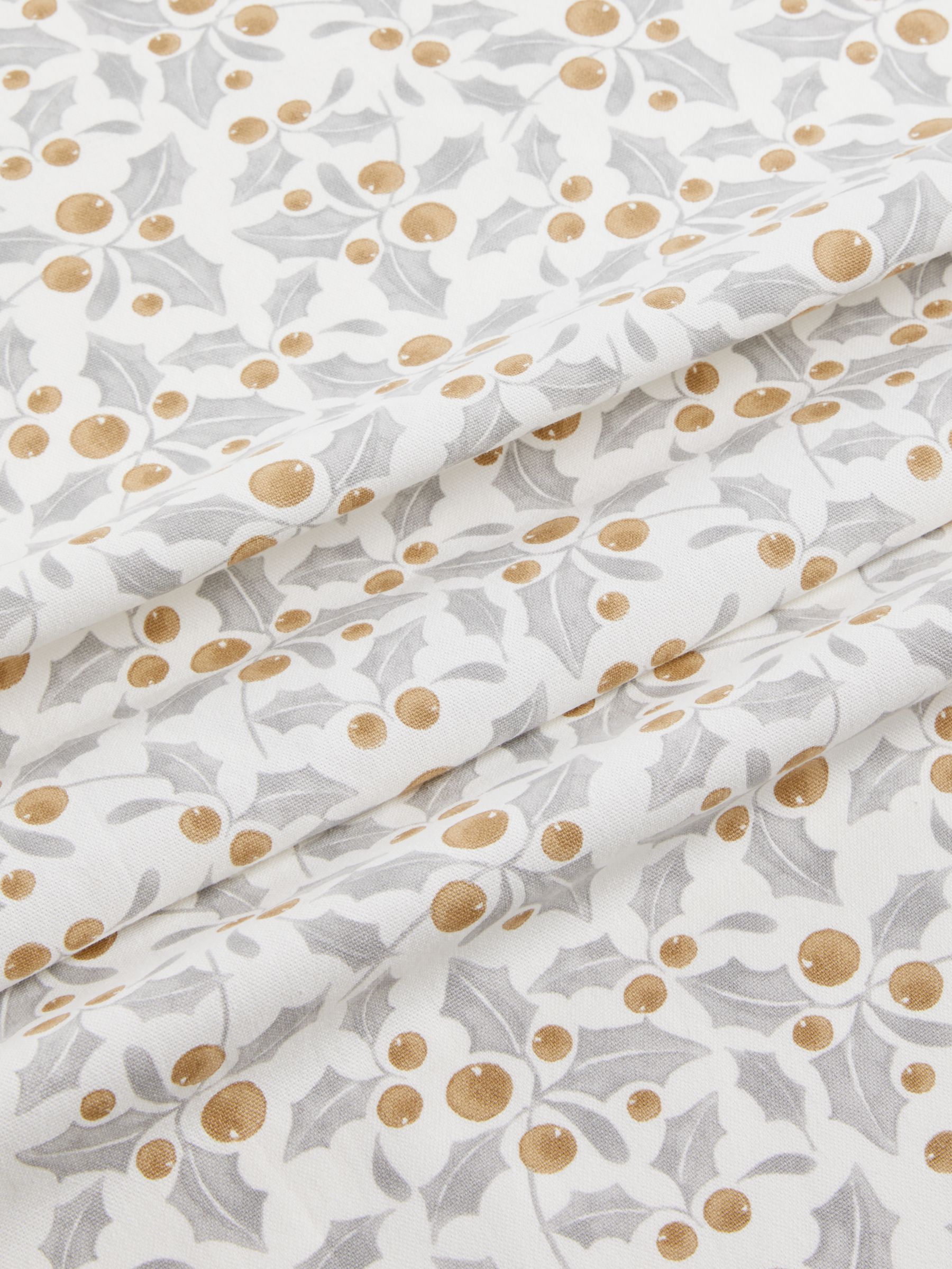 John Lewis Classic Holly PVC Tablecloth Fabric, Silver/Gold