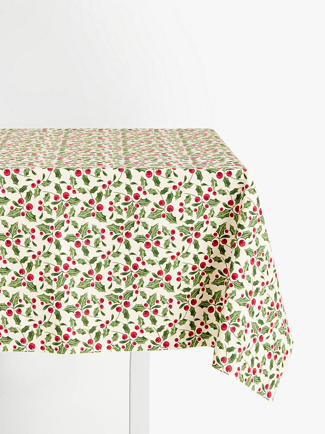 John Lewis & Partners Classic Holly PVC Tablecloth Fabric, Green/Red