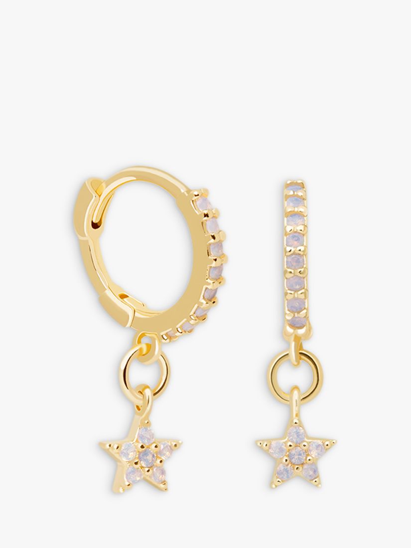 Astrid & Miyu Cubic Zirconia Star Charm Huggie Hoop Earrings, Gold/Blue ...