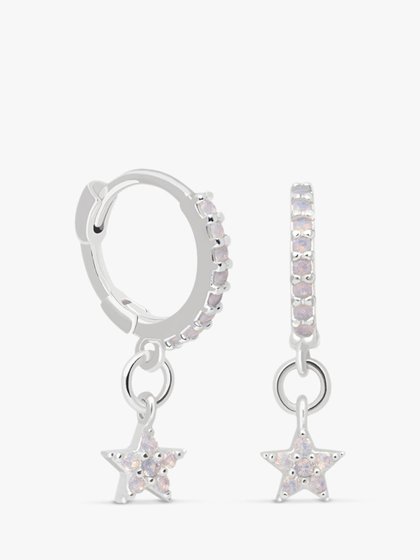 Astrid & Miyu Cubic Zirconia Star Charm Huggie Hoop Earrings, Silver ...