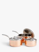 John Lewis Tri-Ply Stainless Steel Saucepan Set with Lids, 3 Piece, Copper