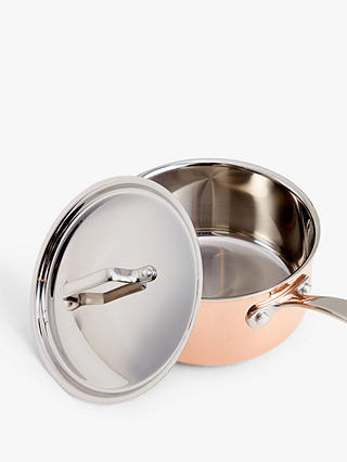 John Lewis & Partners Tri-Ply Stainless Steel Saucepan Set with Lids, 3 Piece, Copper