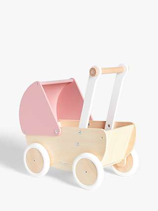 John Lewis & Partners Wooden Doll's Pram Wooden Toy, Pink/Neutral