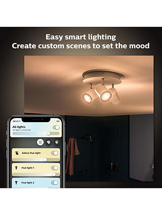 Philips Hue White Ambiance Adore LED Smart Triple Bathroom Spotlight Ceiling Plate with Bluetooth and Dimmer Switch, White